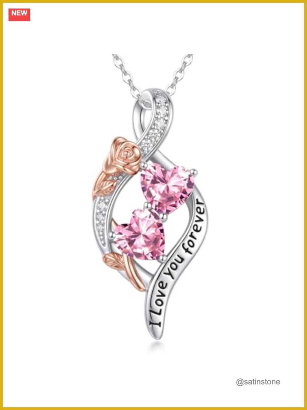 14K Rose Gold Plated Infinity Birthstone Necklace Double Stone October